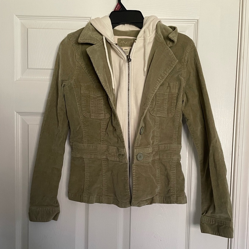 Vintage Nori size medium Velvet Cotton Olive Utility Jacket with Cream Hoodie
